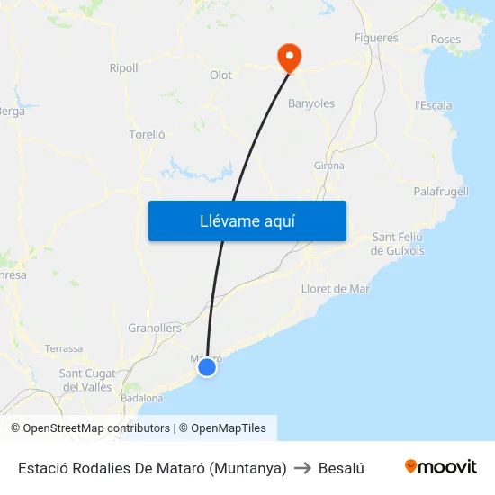 Estació Rodalies De Mataró (Muntanya) to Besalú map