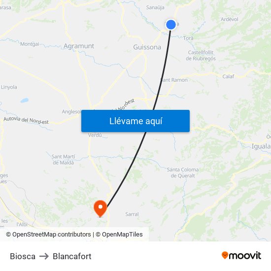Biosca to Blancafort map