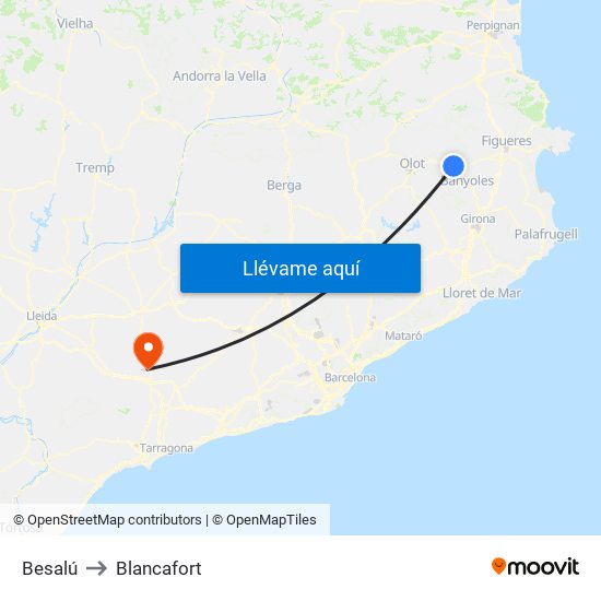 Besalú to Blancafort map