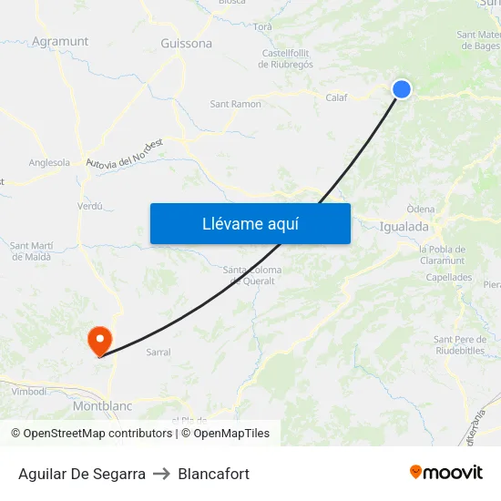 Aguilar De Segarra to Blancafort map