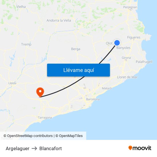 Argelaguer to Blancafort map