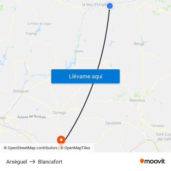 Arsèguel to Blancafort map