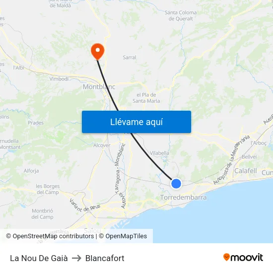 La Nou De Gaià to Blancafort map