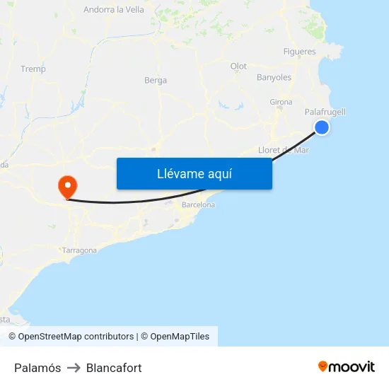 Palamós to Blancafort map