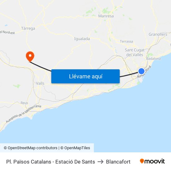 Pl. Països Catalans - Estació De Sants to Blancafort map