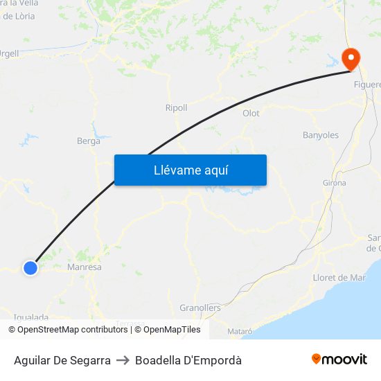 Aguilar De Segarra to Boadella D'Empordà map