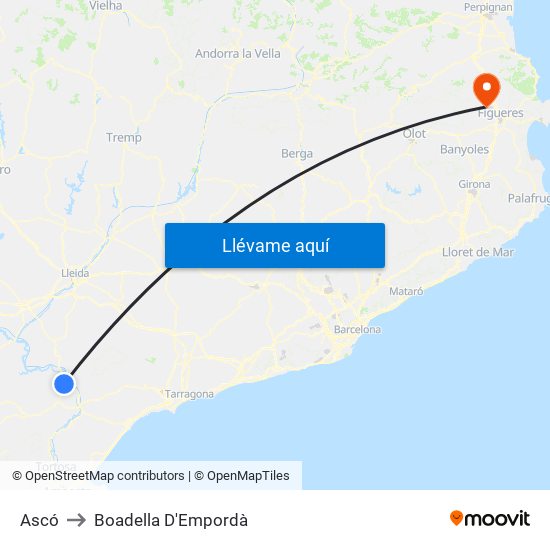 Ascó to Boadella D'Empordà map