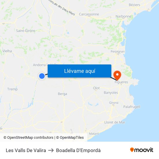 Les Valls De Valira to Boadella D'Empordà map