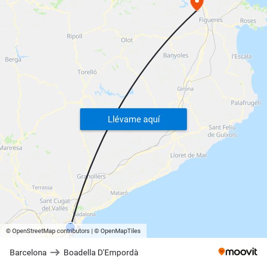 Barcelona to Boadella D'Empordà map
