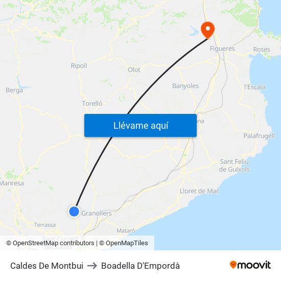 Caldes De Montbui to Boadella D'Empordà map