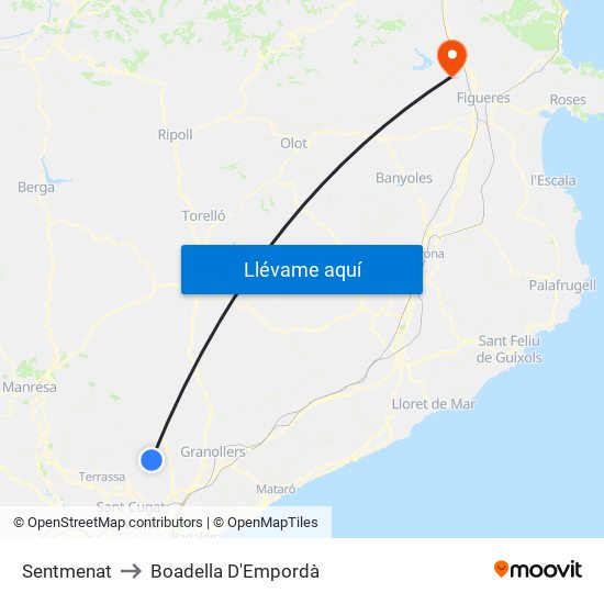 Sentmenat to Boadella D'Empordà map