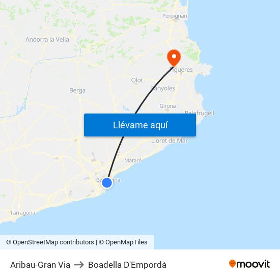 Aribau-Gran Via to Boadella D'Empordà map