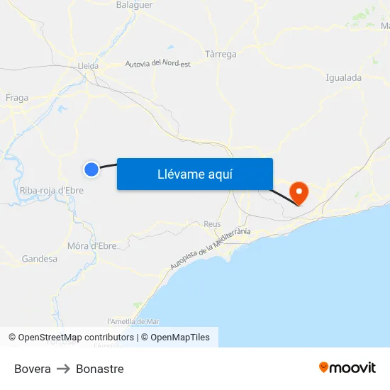 Bovera to Bonastre map