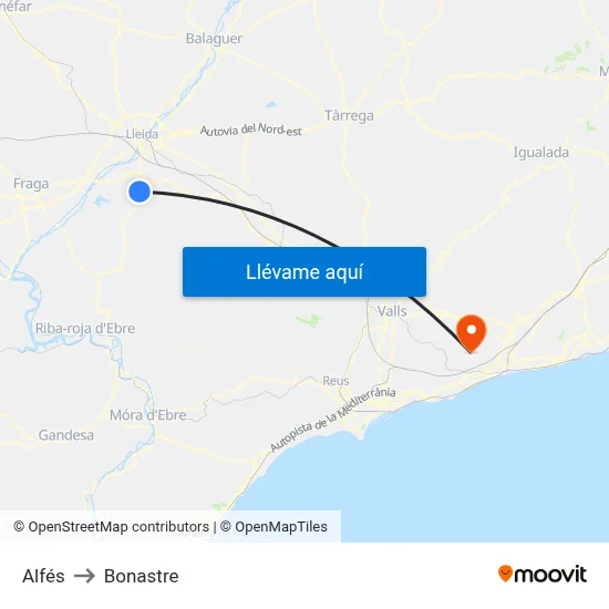 Alfés to Bonastre map