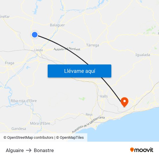 Alguaire to Bonastre map