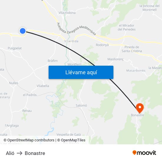 Alió to Bonastre map