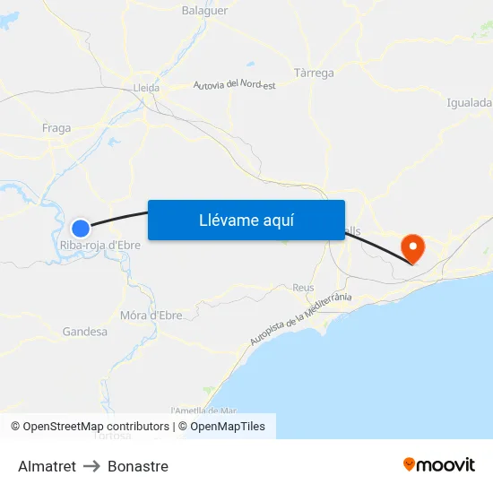 Almatret to Bonastre map