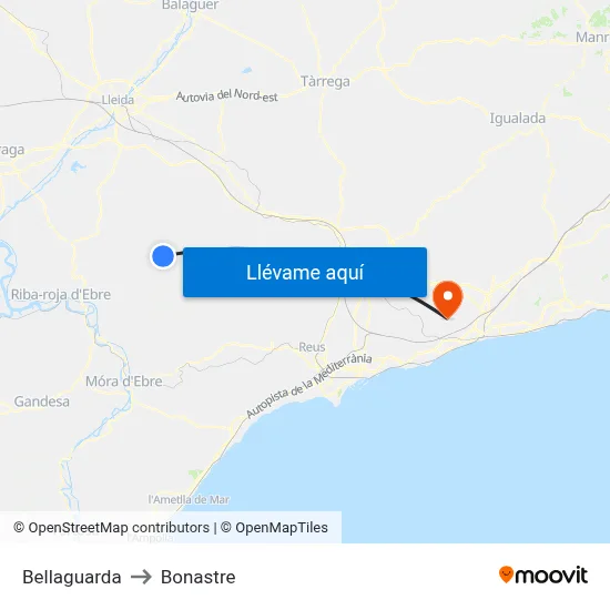 Bellaguarda to Bonastre map