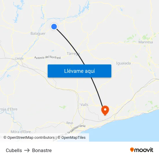 Cubells to Bonastre map