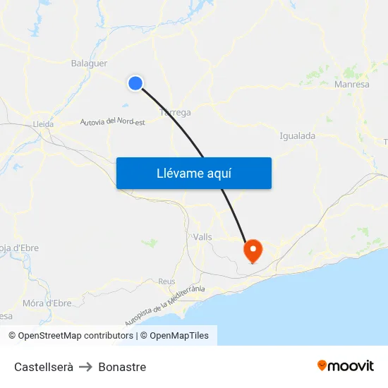 Castellserà to Bonastre map