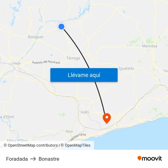 Foradada to Bonastre map