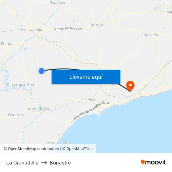 La Granadella to Bonastre map