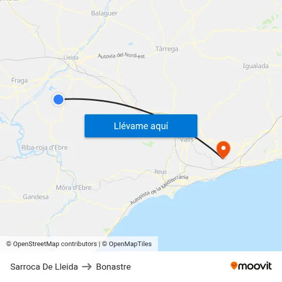 Sarroca De Lleida to Bonastre map