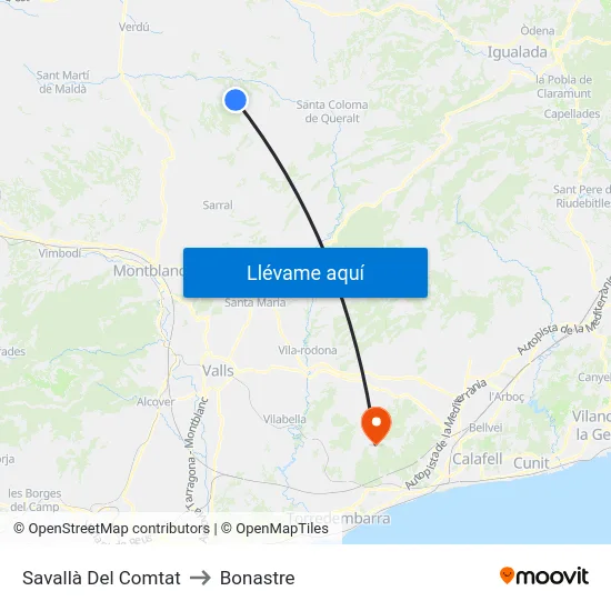 Savallà Del Comtat to Bonastre map