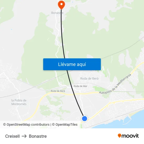 Creixell to Bonastre map