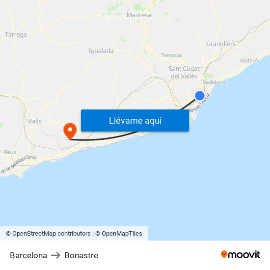 Barcelona to Bonastre map