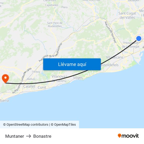 Muntaner to Bonastre map