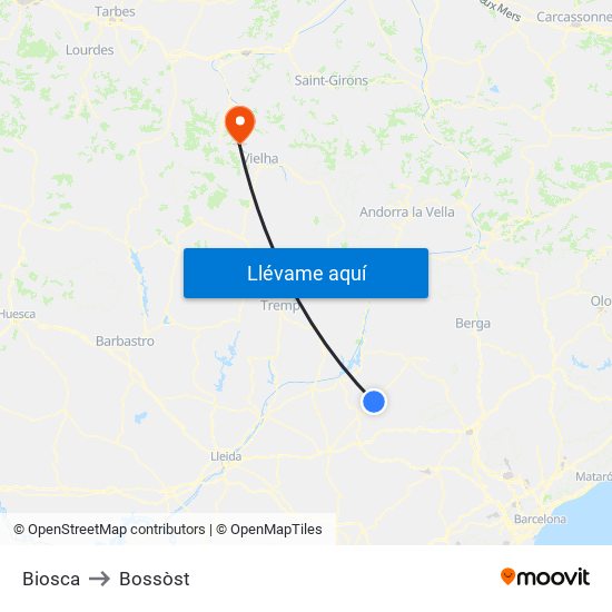 Biosca to Bossòst map