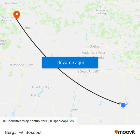 Berga to Bossòst map