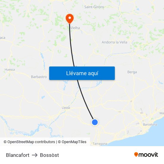 Blancafort to Bossòst map