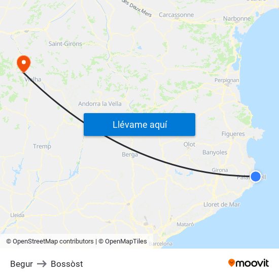 Begur to Bossòst map