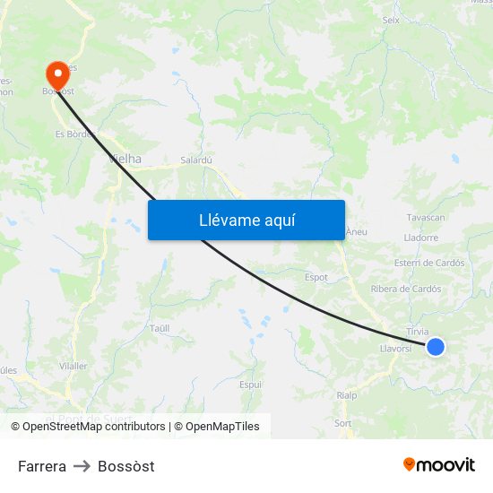 Farrera to Bossòst map