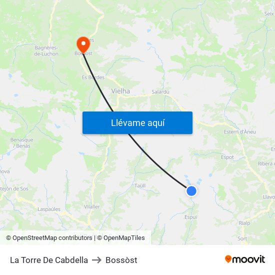 La Torre De Cabdella to Bossòst map