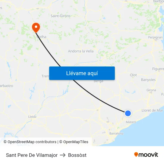 Sant Pere De Vilamajor to Bossòst map