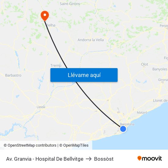 Av. Granvia - Hospital De Bellvitge to Bossòst map