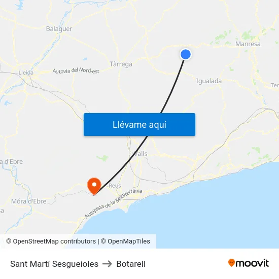 Sant Martí Sesgueioles to Botarell map