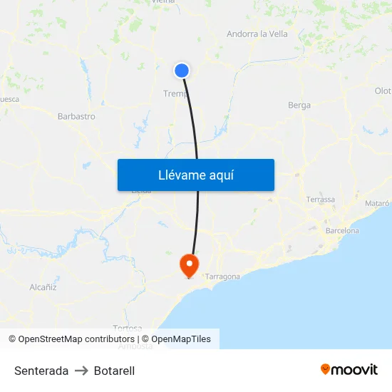 Senterada to Botarell map