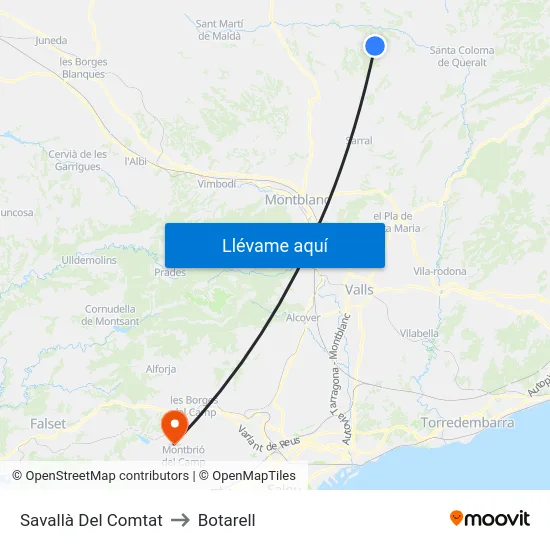 Savallà Del Comtat to Botarell map