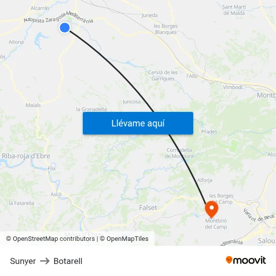 Sunyer to Botarell map