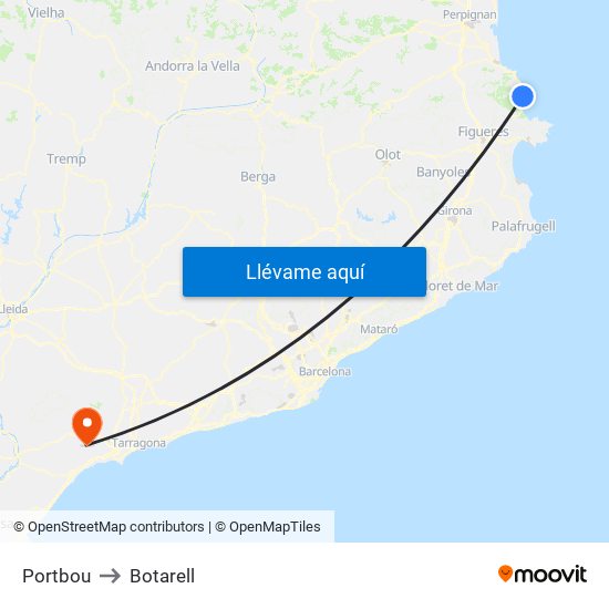 Portbou to Botarell map