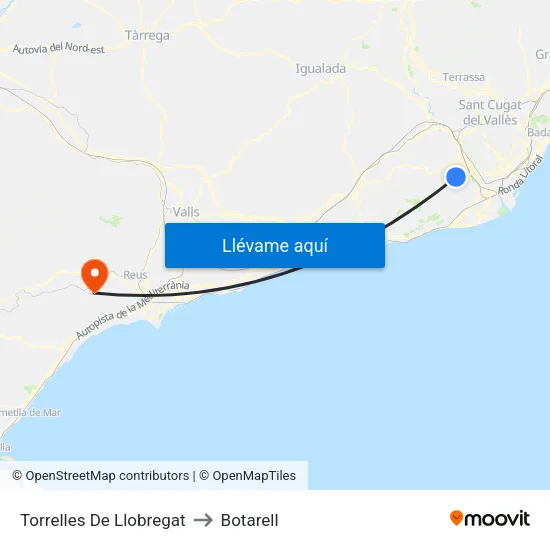 Torrelles De Llobregat to Botarell map