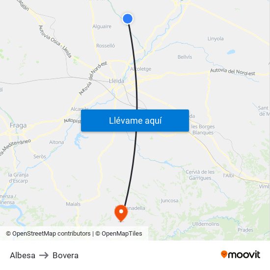 Albesa to Bovera map