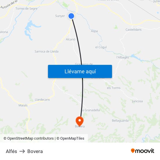 Alfés to Bovera map