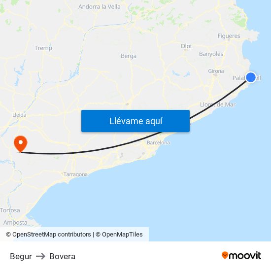 Begur to Bovera map