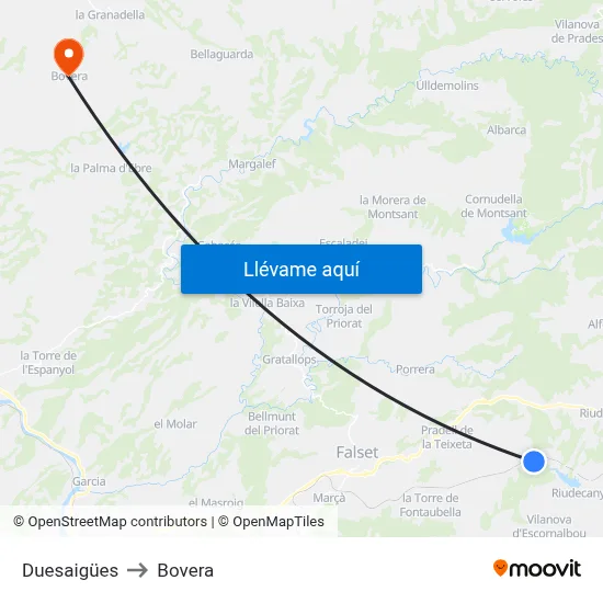 Duesaigües to Bovera map