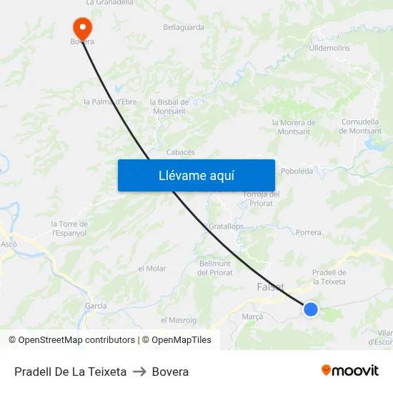 Pradell De La Teixeta to Bovera map